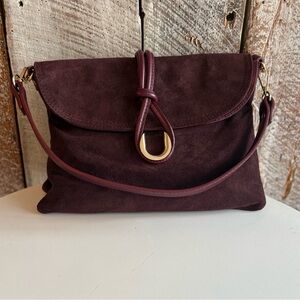 Leather Burgundy Suede Shoulder Bag Made in ITALY